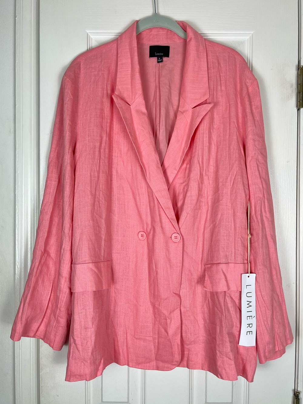 NWT Lumiere Pink Lightweight Linen Blend Blazer Sz L